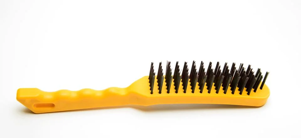 Wire brush, a tool consisting of a brush whose bristles are made of steel wire. Foto stock