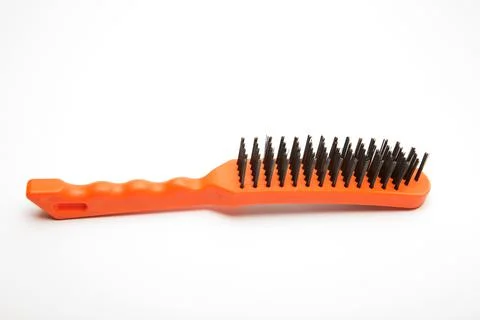 Wire brush, a tool consisting of a brush whose bristles are made of steel wire. Stock Photos