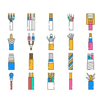 Wire cable cord icons set vector Illustrazione stock