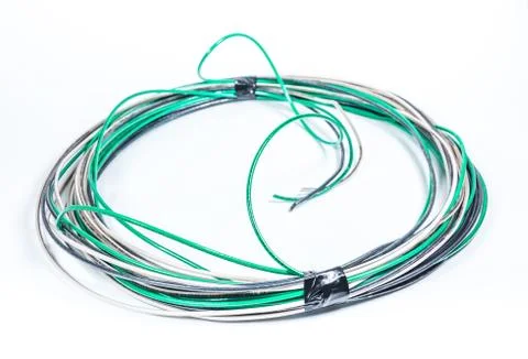 Wire cable roll together on white background. Stock Photos