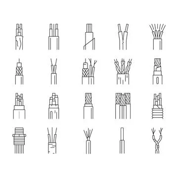 Wire cable technology connection icons set vector Stock Illustration