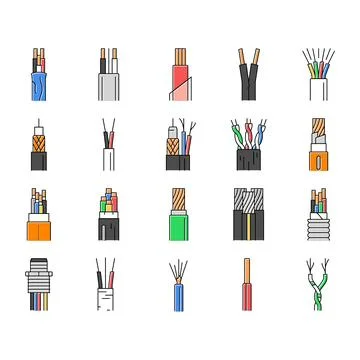 Wire cable technology connection icons set vector Stock Illustration
