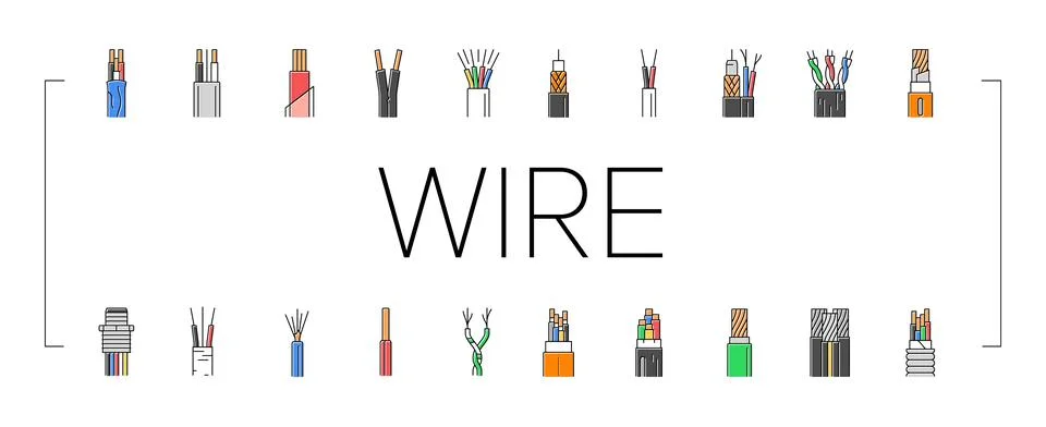 Wire cable technology connection icons set vector Stock Illustration
