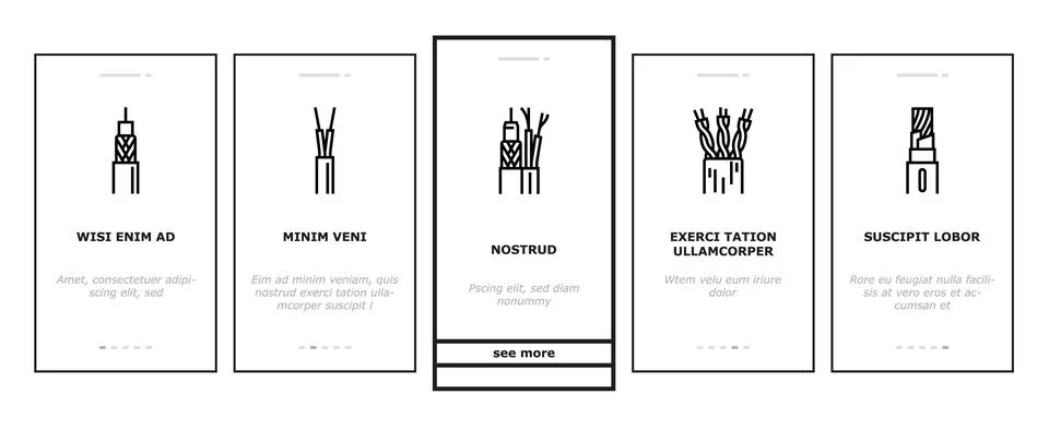 Wire cable technology connection onboarding icons set vector Stock Illustration