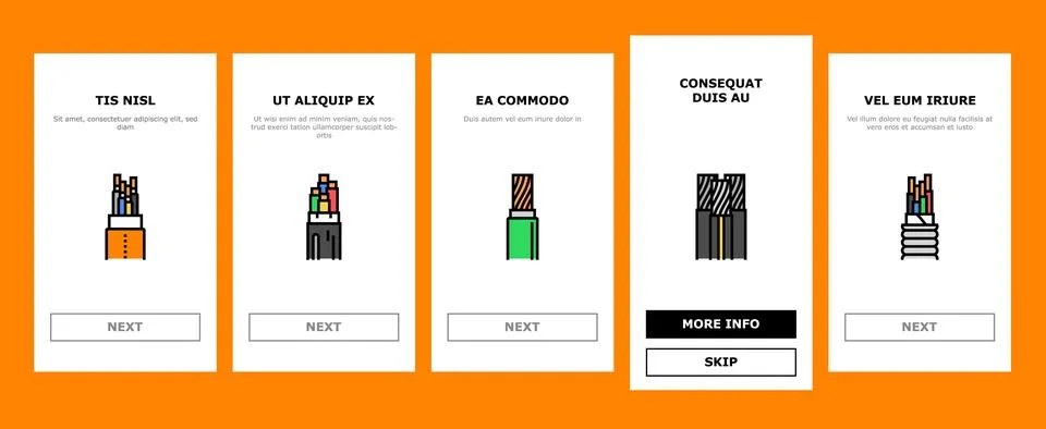 Wire cable technology connection onboarding icons set vector Stock Illustration
