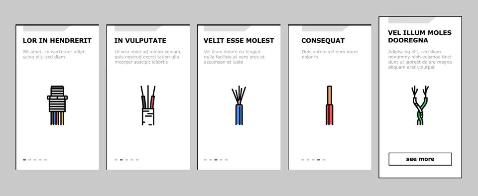 Wire cable technology connection onboarding icons set vector Stock Illustration