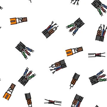Wire cable technology connection vector seamless pattern Stock Illustration