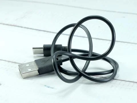 Wire cable of usb and adapter on blue background.Electronic Connector.Selec.. Stock Photos