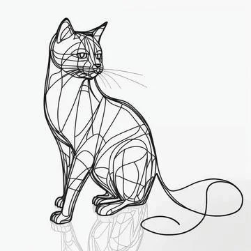 A wire cat sitting on top of a table next to a string Stock Illustration