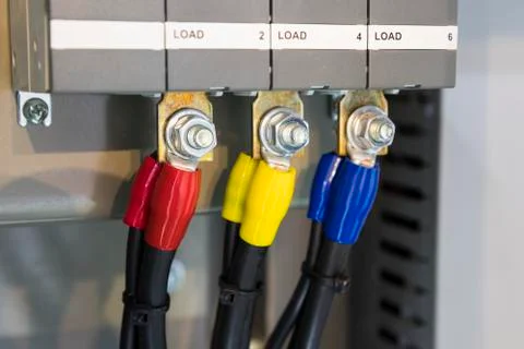 Wire connectors in Control panel Stock Photos