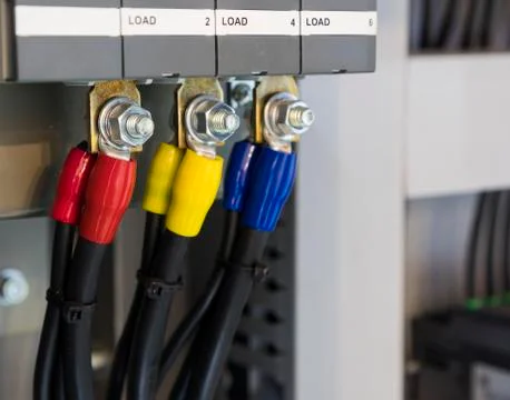 Wire connectors in Control panel Stock Photos