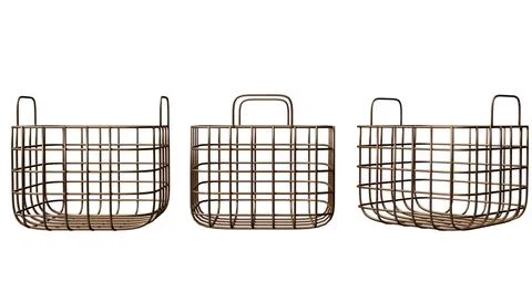Wire copper basket. Three side view, isolated on white. Mock up. 3d render Stock Illustration