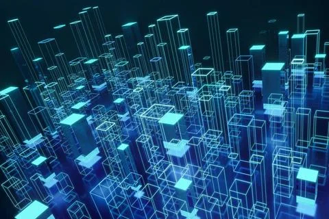 Wire cubes Blue illuminated wire cubes. Different size, abstract, pattern,... Stock Photos