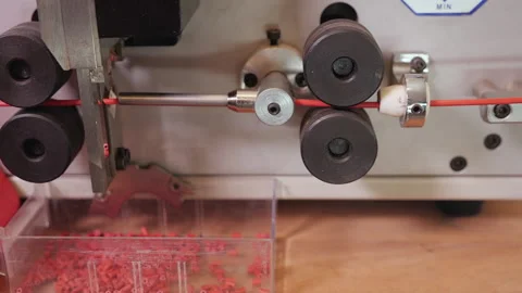 Wire cutting and stripping machine working Video stock 149686643