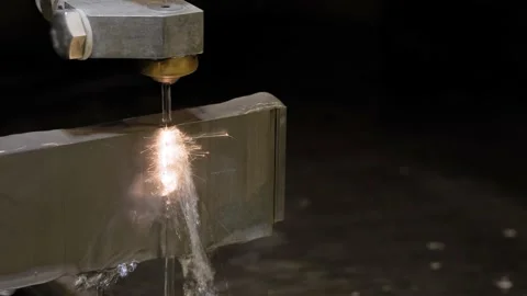 Wire cutting machine working with metal workpiece with sparks at factory Stock Footage 170335946