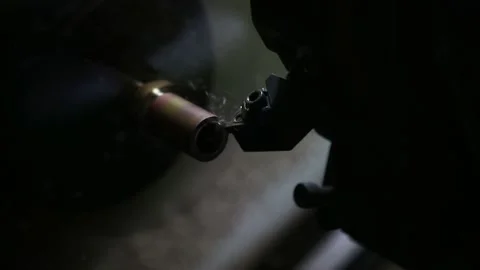 The Wire EDM machine operator setting by insert the brass wire to the Stock Footage 150750101