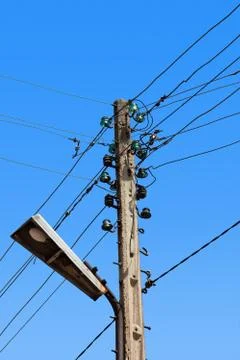 Wire electric in pole Stock Photos