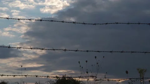 Wire fence during a sunset with a nice sky. Stock Footage 138092239