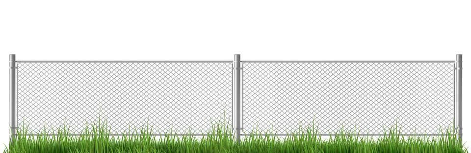 Wire fence with gates on green grass, chain link Stock Illustration