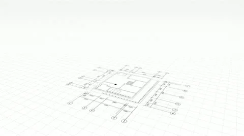 Wire frame 3D house Growing on blue print - HD Stock Footage 14775706