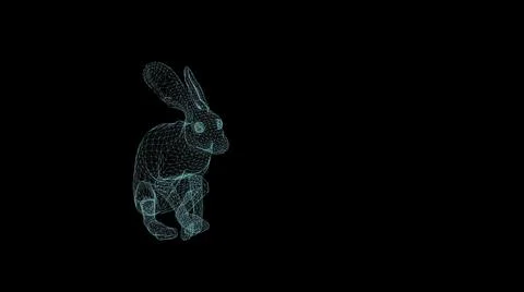 Wire frame 3d illustration of rabbit running on black background Stock Illustration