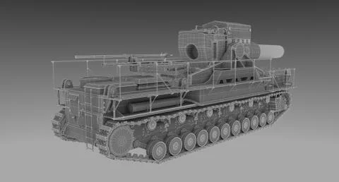 Wire Frame - back side of Massive 60cm German Siege Mortar Karl Stock Illustration