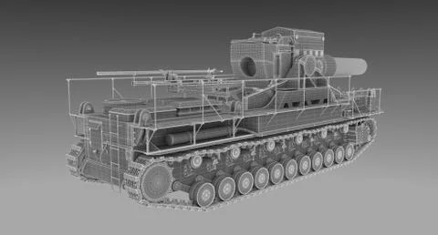 Wire Frame - Backside of German Mortar Karl with straight barrel Stock Illustration