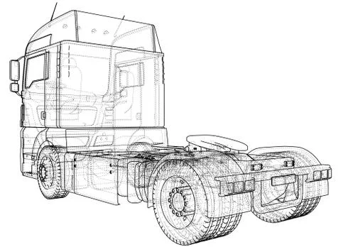 Wire-frame Big truck vector. Isolated on white background. Tracing illustration Stock Illustration