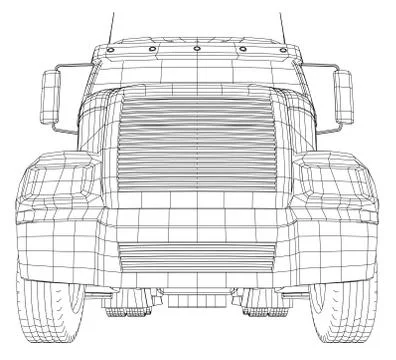 Wire-frame Big truck vector. Isolated on white background. Tracing illustration Illustrazione stock