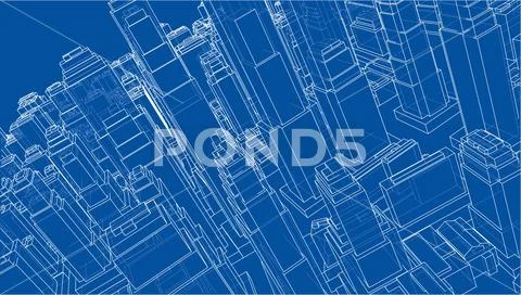Wire-frame City, Blueprint Style Stock Illustration