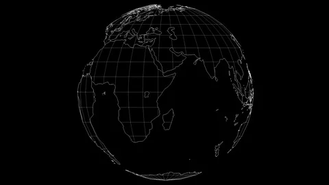 Wire-frame earth map rotating slow in seamless loop with black isolated backg Stock Footage 129472953