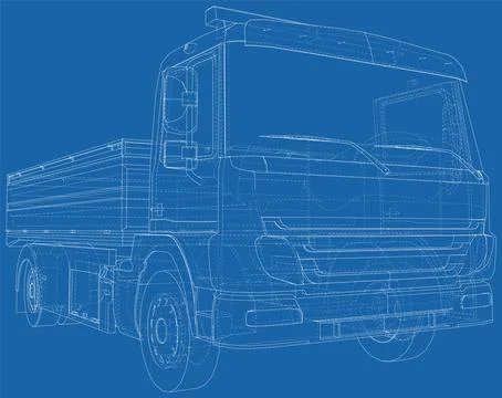 Wire-frame Flatbed truck on background. Vector rendering of 3d Illustrazione stock