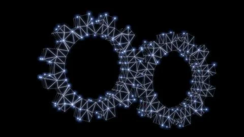 Wire-frame gear with luminous dots. 3d illustration 스톡 일러스트