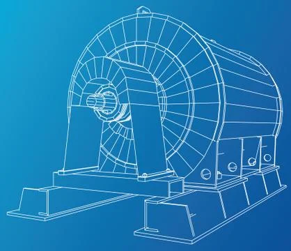 Wire-frame illustration of engine unit oil industry. Created illustration of 3d. Stock-Illustration