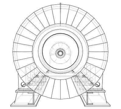 Wire-frame illustration of engine unit oil industry. Created illustration of 3d. Illustrazione stock