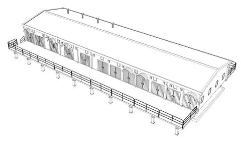 Wire-frame industrial building Stock-Illustration