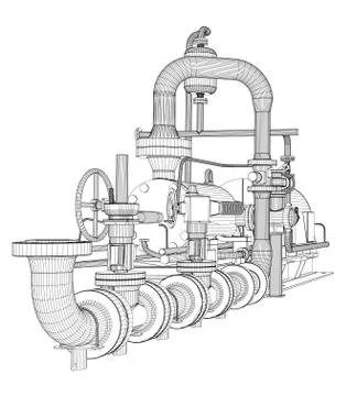 Wire-frame industrial pump Illustrazione stock
