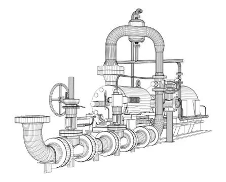 Wire-frame industrial pump Stock Illustration