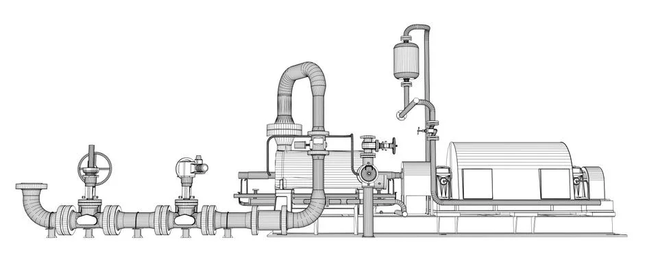 Wire-frame industrial pump Stock Illustration