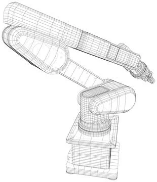 Wire-frame Industrial Robot isolated on white. Vector created of 3d Illustrazione stock