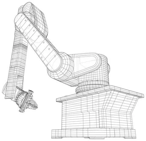 Wire-frame Industrial Robot isolated on white. Vector created of 3d. EPS10 Illustrazione stock