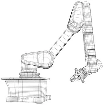 Wire-frame Industrial Robot isolated on white. Vector created of 3d. EPS10 Stock-Illustration
