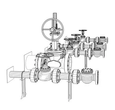 Wire-frame industrial valves Stock Illustration