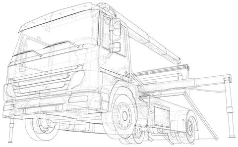 Wire-frame line illustrations of tow trucks. EPS10 format. Vector created of 3d Illustrazione stock