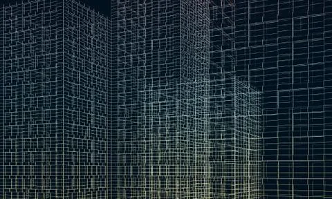 Wire frame lines on black background. 3d Stock Illustration