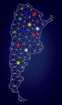 Wire Frame Mesh Vector Argentina Map with Bright Glow Spots Stock Illustration