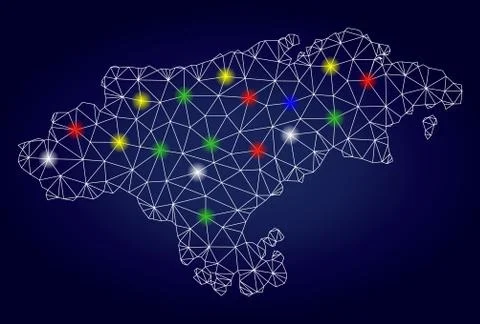 Wire Frame Mesh Vector Cantabria Province Map with Bright Glow Spots Stock Illustration