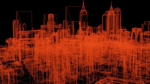 Wire frame model of city - 3D Rendering. Stock Footage 76689056
