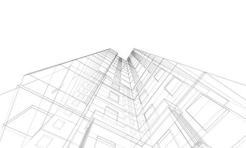 Wire-frame model of a multi-storey building Ilustración de archivo