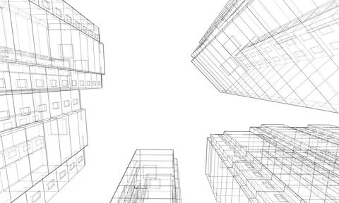 Wire-frame model of a multi-storey building Ilustración de archivo